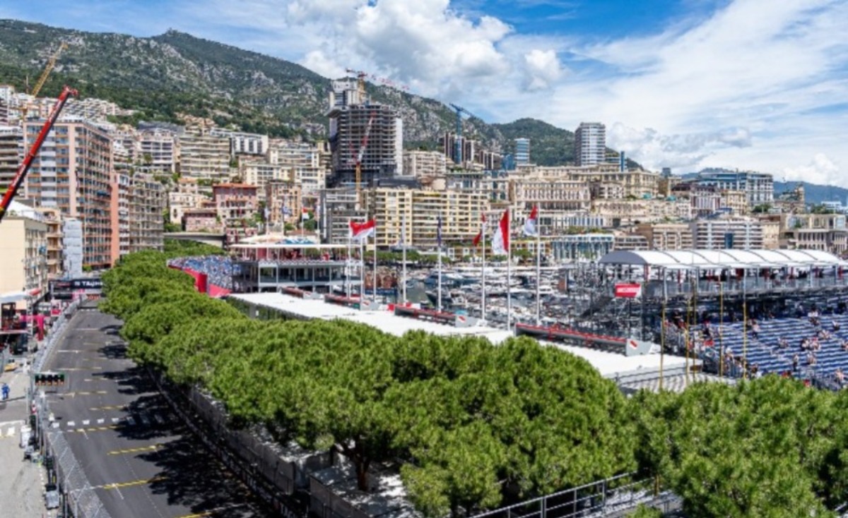Monaco Grand Prix 2026 — panoramic view of the circuit, harbour and grandstands from a private terrace, IBC Aviation