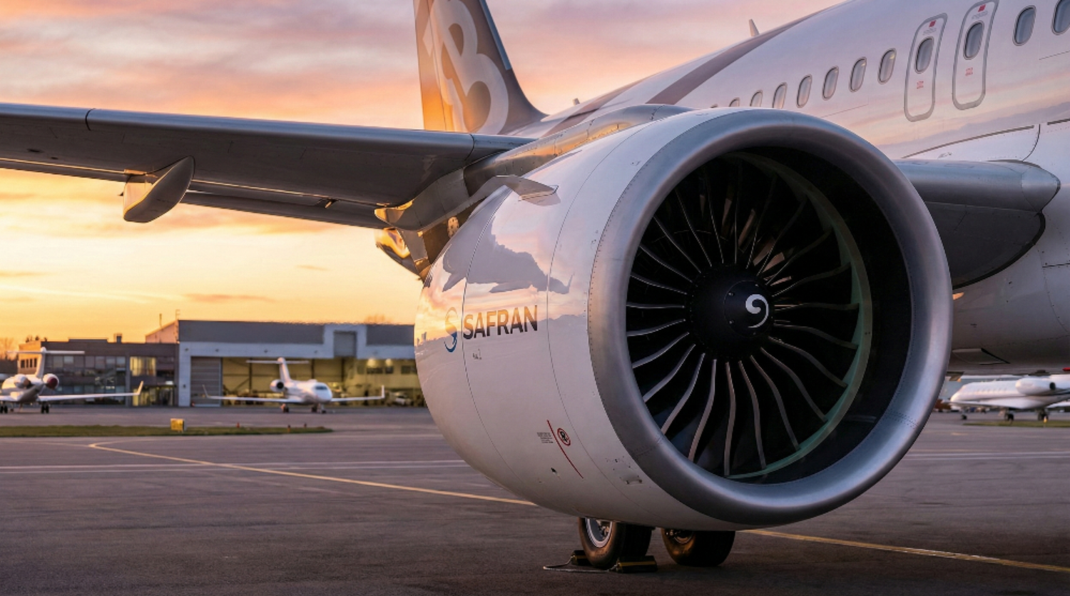 Close-up of a Safran CFM LEAP engine on a private jet Airbus ACJ - IBC Aviation