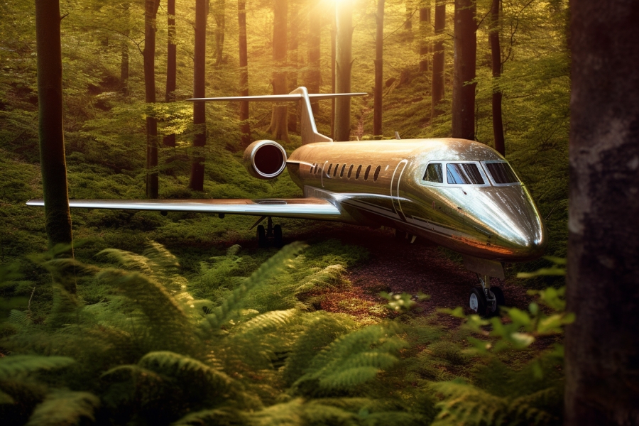 Private jet in forest
